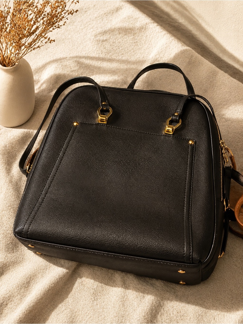 Miztique Black Backpack with Gold Hardware